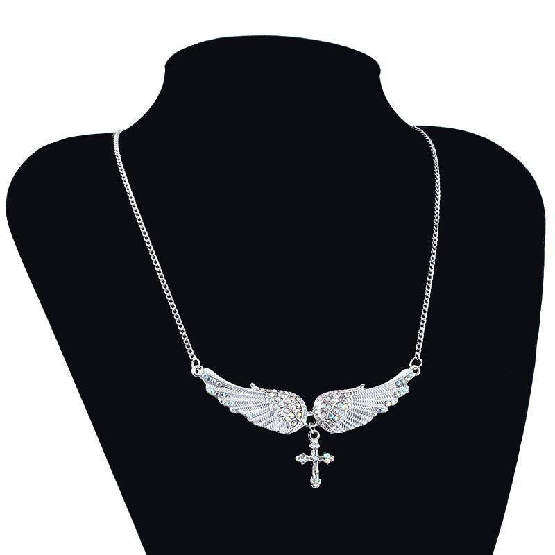 Wholesale Exaggerated Angel Wing Diamond Cross Necklace